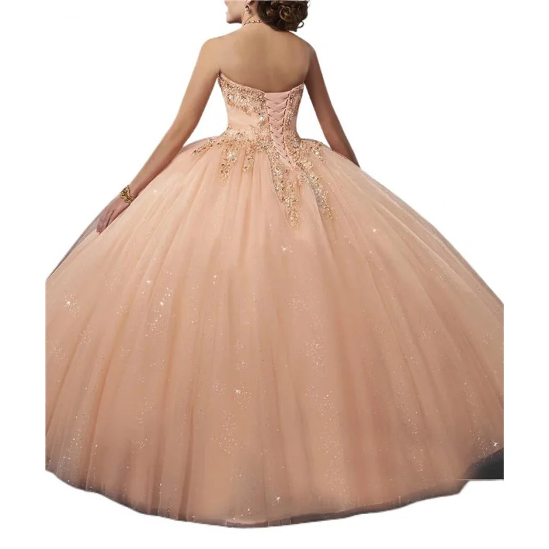 Senza spalline Sweetheart Orange Quinceanera Ball Gown Champagne Decal Beaded Lace-Up Quinceanera Dress senza spalline Plus Size