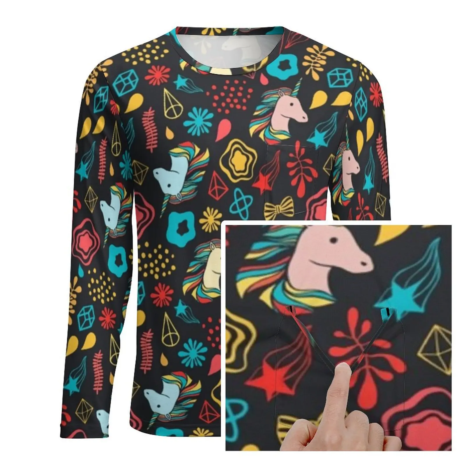 يونيكورن حزب تي شيرت لطيف الحيوان طباعة العصرية تي شيرت مع جيب كم طويل الجرافيك قمم الربيع مضحك المتضخم أعلى المحملات #2