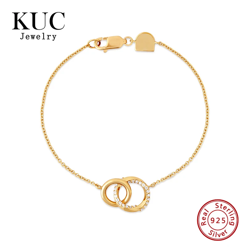 

Trendy Unique Designer 925 Sterling Silver Fine Jewelry Niche Minimalist Round Crossed Orbit Zircon Chain Bracelet