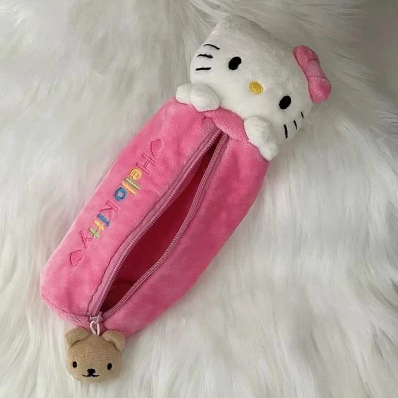 

Hello Kitty Cartoon Anime Cute Plush Stationery Bag for Students Large Capacity Multi function Small Group Pen Bag Girl Gifts