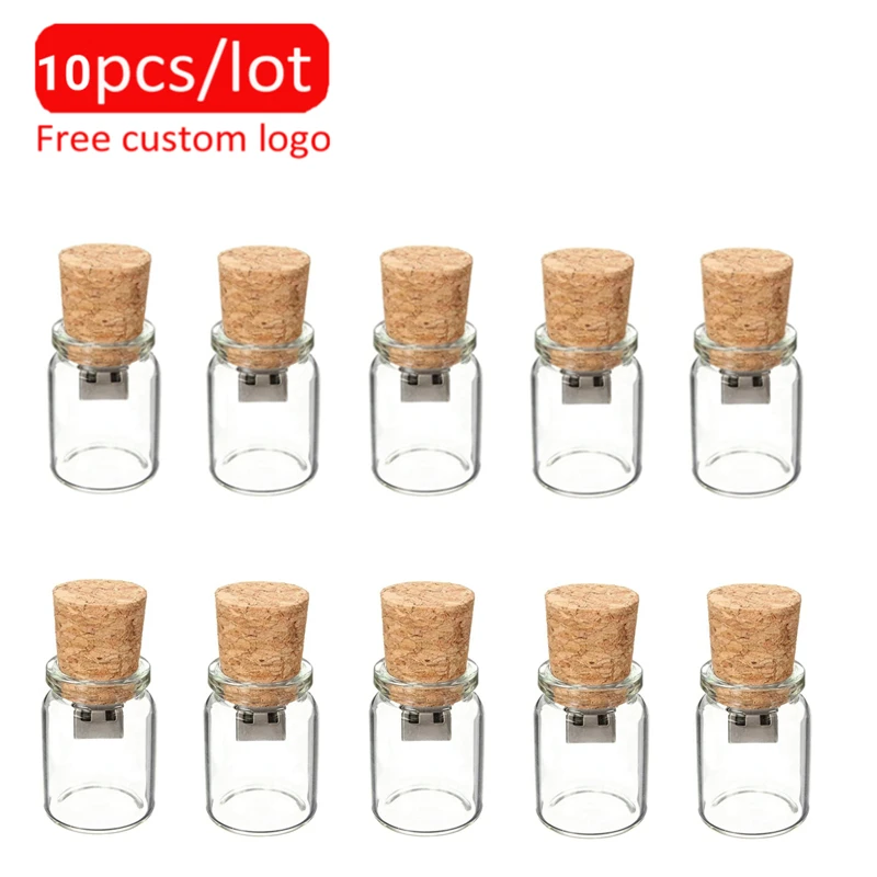 10 unids/lote botella de vidrio con logotipo gratis unidad Flash USB 2,0 4G 8G 16GB 32GB unidades de bolígrafo de alta velocidad regalos de fotografía memoria Stick U disco