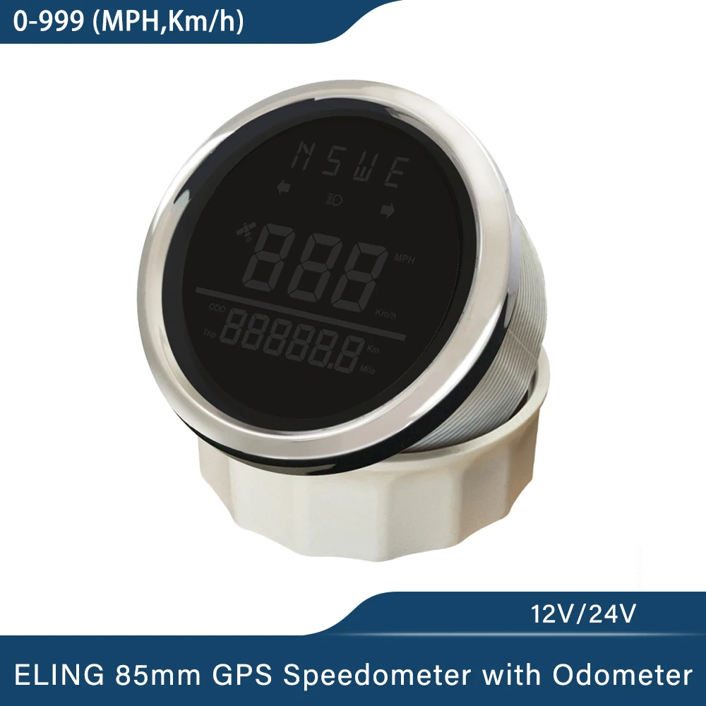 ELING 85mm tachimetro GPS digitale universale 0-999 (MPH, km/h) per auto camion RV con retroilluminazione Antenna GPS 12Volt 24V