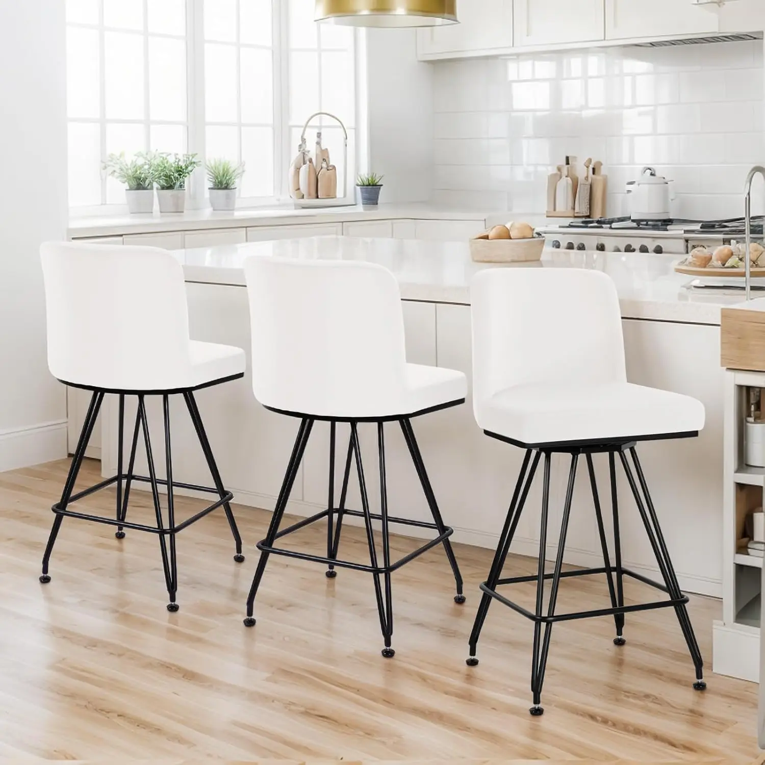 

26in Velvet Swivel Bar Stool with Back, Metal Leg, Heavy Duty Kitchen Island Pub Use, Set of 3, Customized