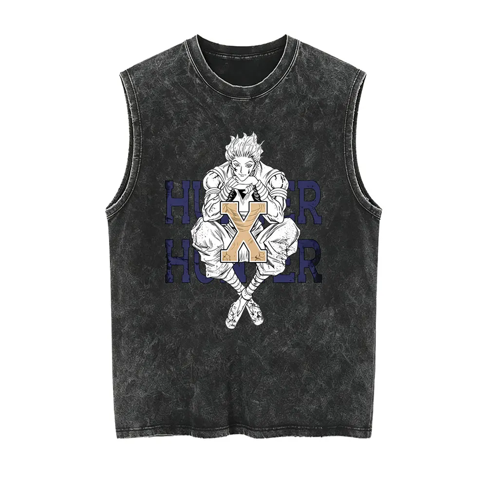 Anime Hunter X Hunter Washed Vintage Tank Tops Manga Hyskoa T-shirt Men Women Casual Harajuku Oversized Sleeveless Vest T Shirt