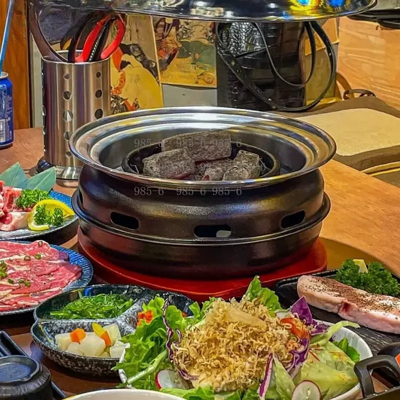 Round Charcoal Grill, Smokeless Design for Household and Commercial Outdoor Use