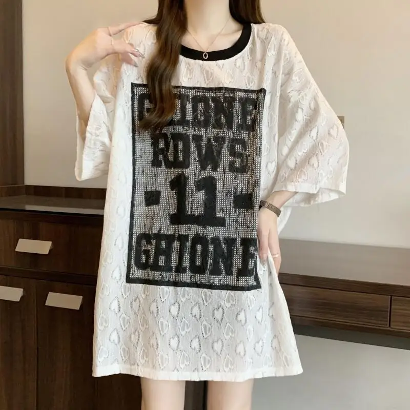 Hot 2026 Summer New Women Clothing Fat Mm Large Size Starry Sky Short Sleeve T-Shirt Fashion Versatile Casual Loose Printed Tops