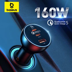 Автомобильное зарядное устройство Baseus 160 Вт QC 5,0, быстрая зарядка PPS PD3.0 USB Type C, автомобильная зарядка для телефона, для iPhone 13 14 15 Pro, ноутбуков, планшетов