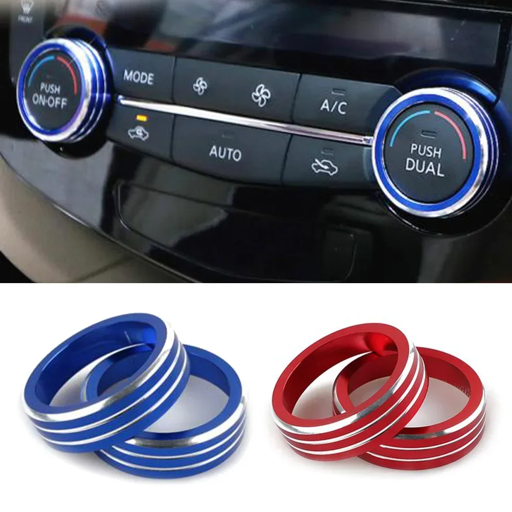 2pcs Auto Car AC Climate Control Ring Knob Trim Cover For Nissan Rogue X-Trail 2014-2018 Alloy Ring Knob Cover NEW