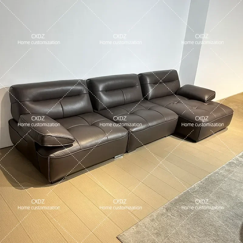 Genuine Leather Sofa Set First Layer Cowhide Minimalist Living Room Corner Recliner with Footrest 2024 New Arrival