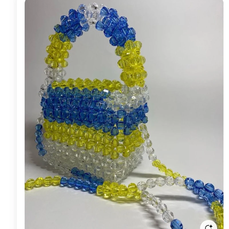 

Spring and Summer Fresh Casual Contrasting Color Design Crossbody Bags Acrylic Bead Production Small Square Bag New Handbag