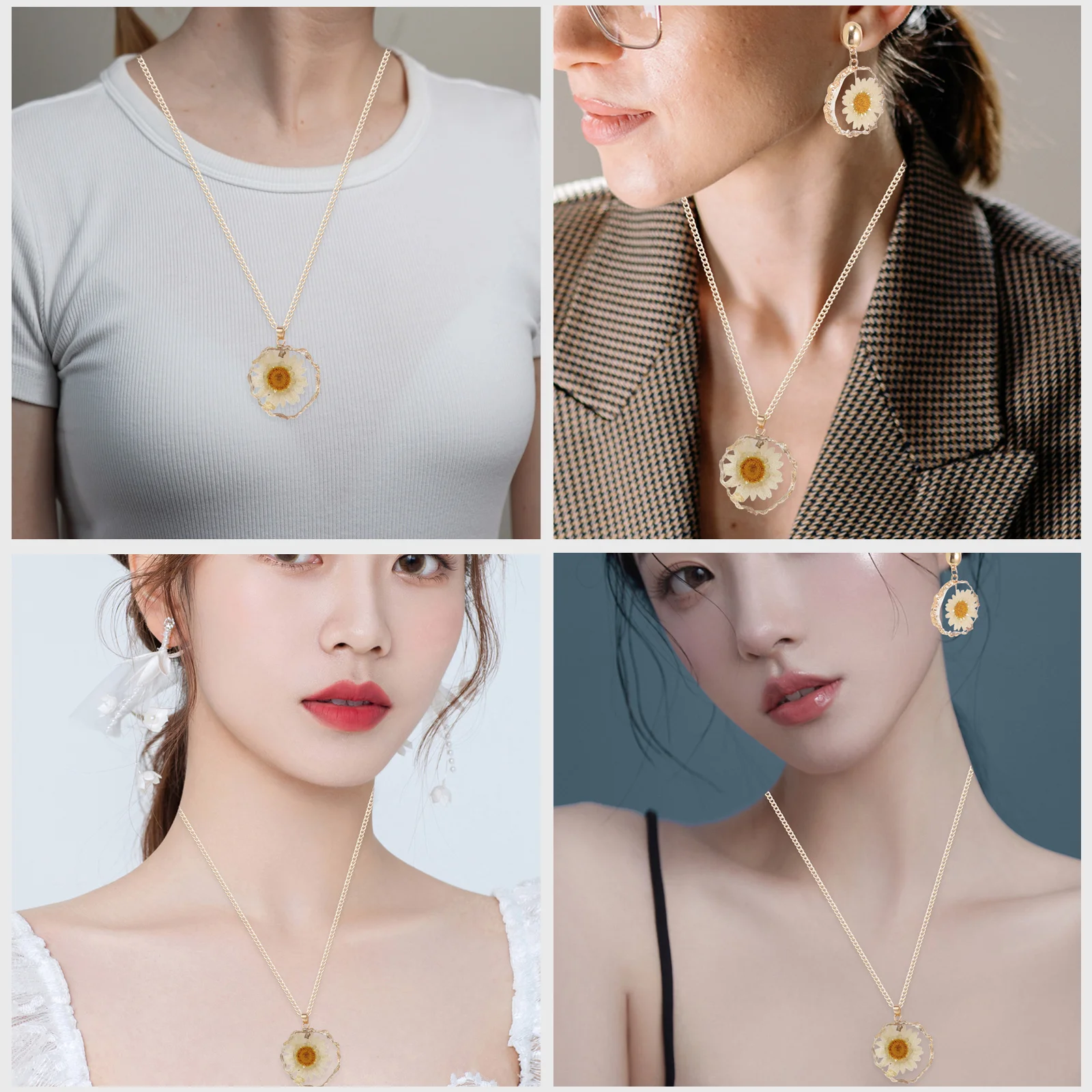 

Daisy Necklace Earring Necklace Set Lightweight Hypoallergenic Flower Jewelry Set for Women Bridal Accessories