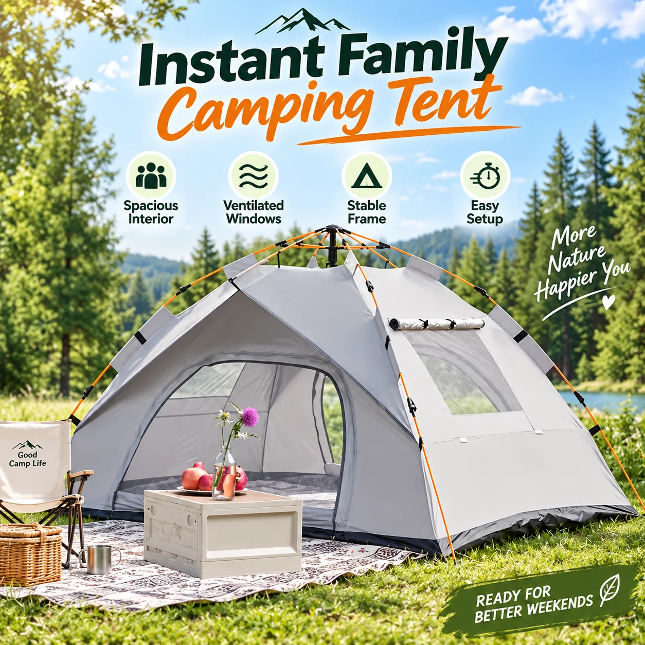 3-Second Quick Setup: Automatic Pop-Up Tent (No Assembly Required) — Featuring Fiberglass Poles and Oxford Fabric Canopy. An All-Season, Waterproof Camping Shelter with Zipper Closure, Ideal for Hiking, Travel, and the Beach.