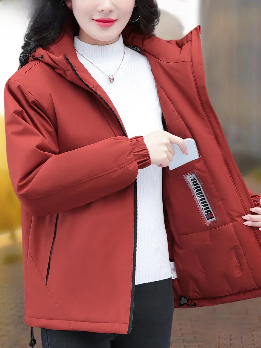 

TUCANO Thiened down Jaet Women's Winter Coat Korean Sle Loose Fit Zipper ket Hooded Long Sve Color Coat