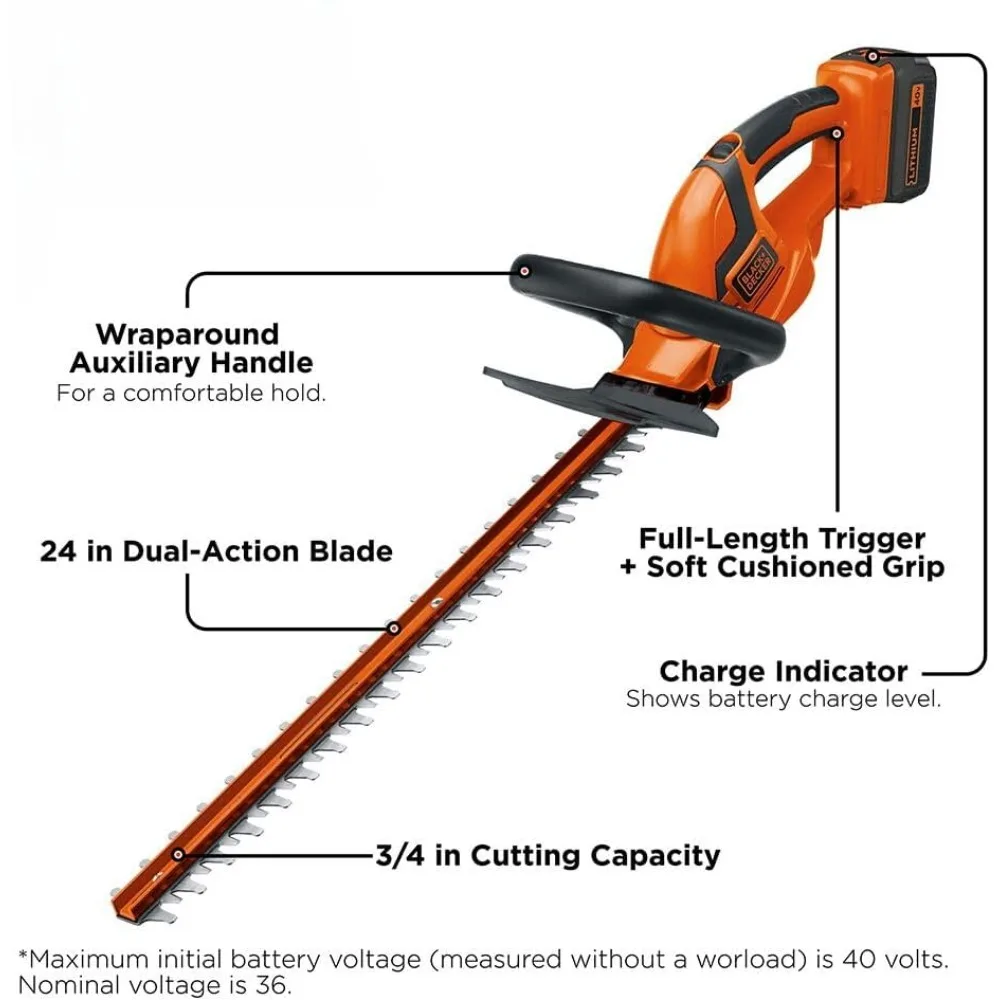 Машинка для подрезания живой изгороди, 40 в, беспроводная, лезвие 24 дюйма, аккумулятор и зарядное устройство (LHT2436)
