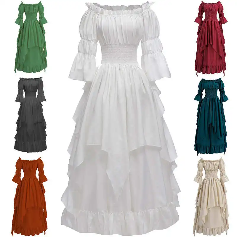 

Halloween Cosplay Revival Dress Boudoir Style Long Waist-Cinched Halloween Costume Pu Material Ethnic Stage Costume for Teens