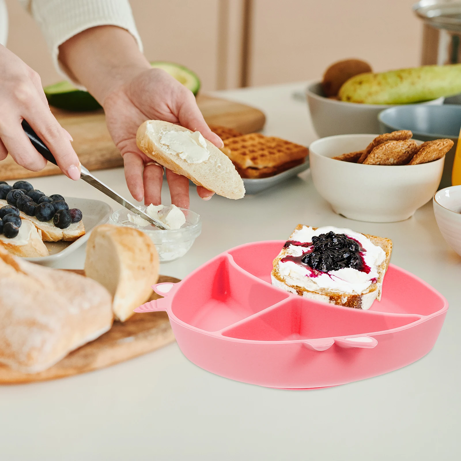 

's Plate Silicone Suction Cups Feeding Plates Bowls Divided Dish