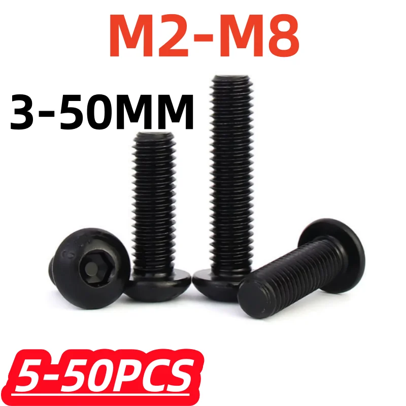 5-50Pcs/lot M2 M2.5 M3 M4 M5 M6 M8 Black 10.9 grade Hex Socket Button Head Allen Bolt Screw