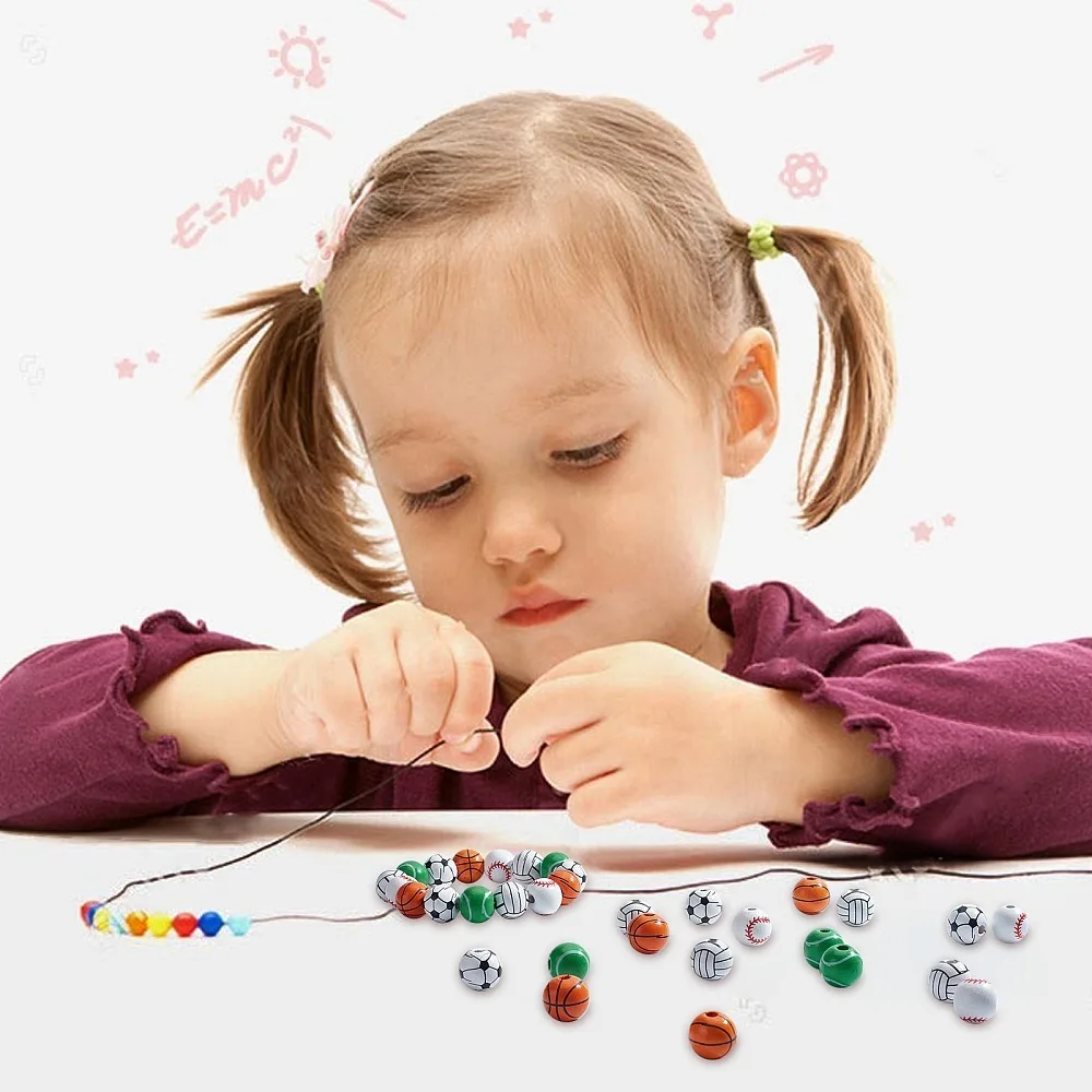 1봉지 100개 5가지 스타일 나무 구슬 염색된 원형 스포츠 테마 패턴 15.5x14.5mm 구멍: 3.2mm 20개/스타일