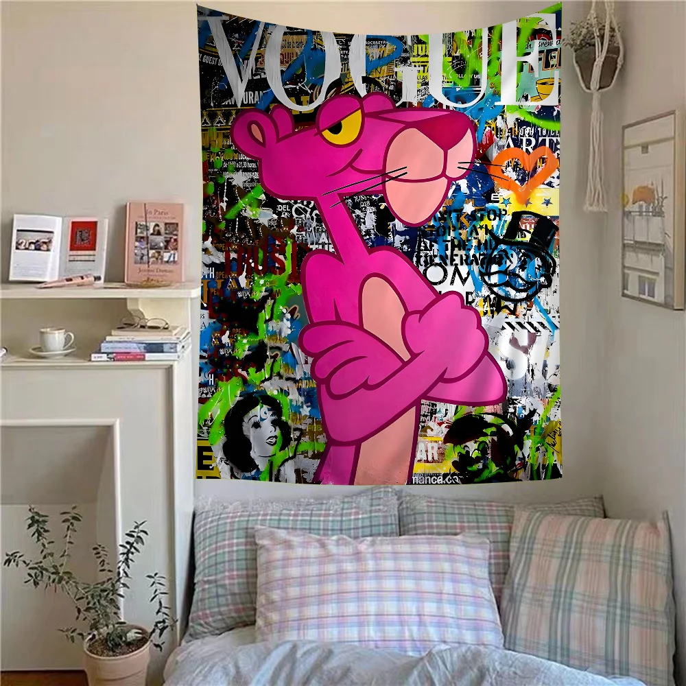 1PC Graffitti Street Art Pink Leopard Animal Cartoon Tapestry Art Science Fiction Room Home Decor Wall Hanging Sheets