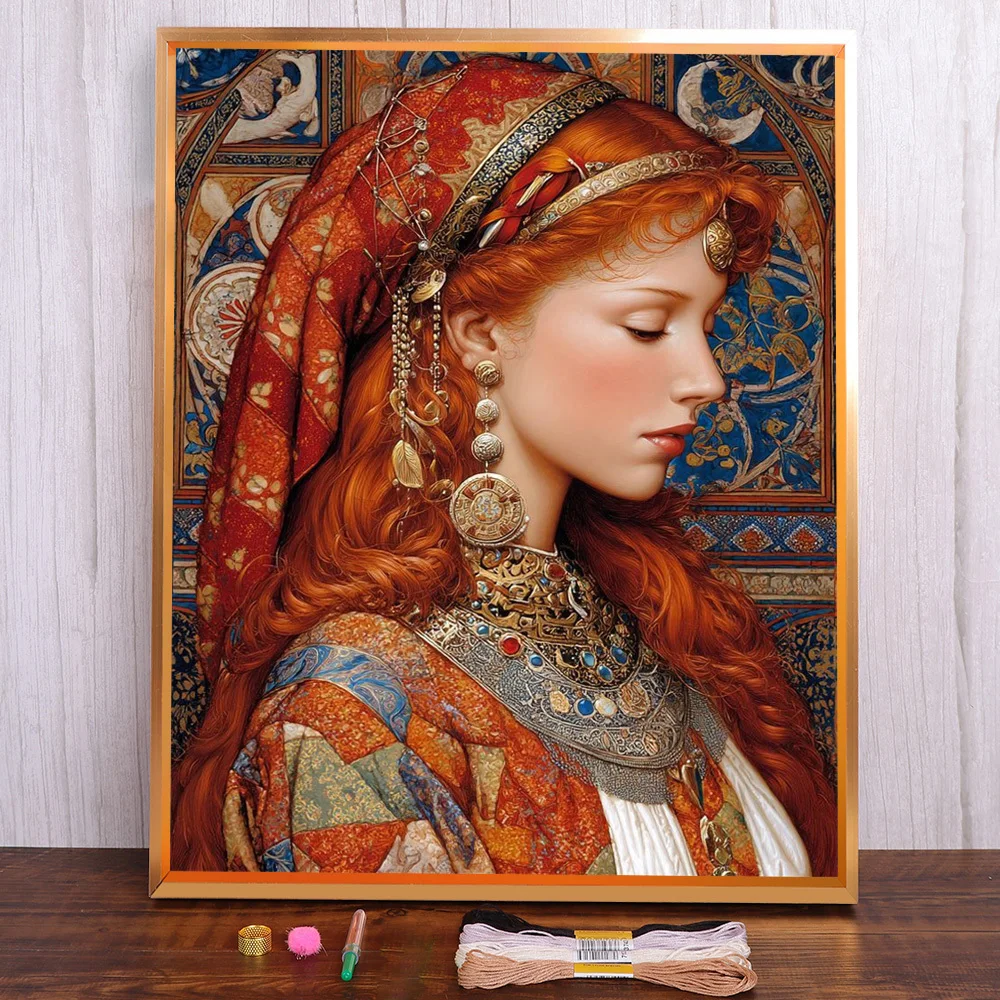 

Portrait Girl Printed Canvas 11CT Cross Stitch Embroidery Kit DMC Threads Painting Needlework Hobby Craft Counted Design Needle