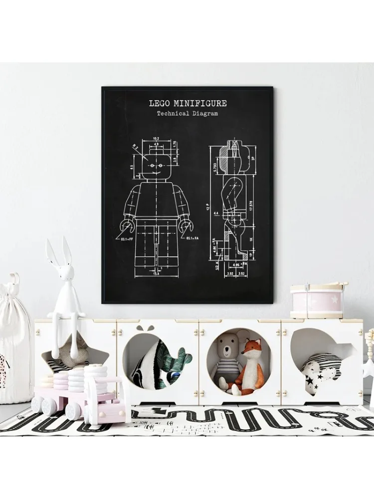 Affiche Vintage Patent Legos Man, art mural de jouets pour love legos, décor de chambre d'enfants, idées cadeaux de plan Legos, Art mural de jeux Pri