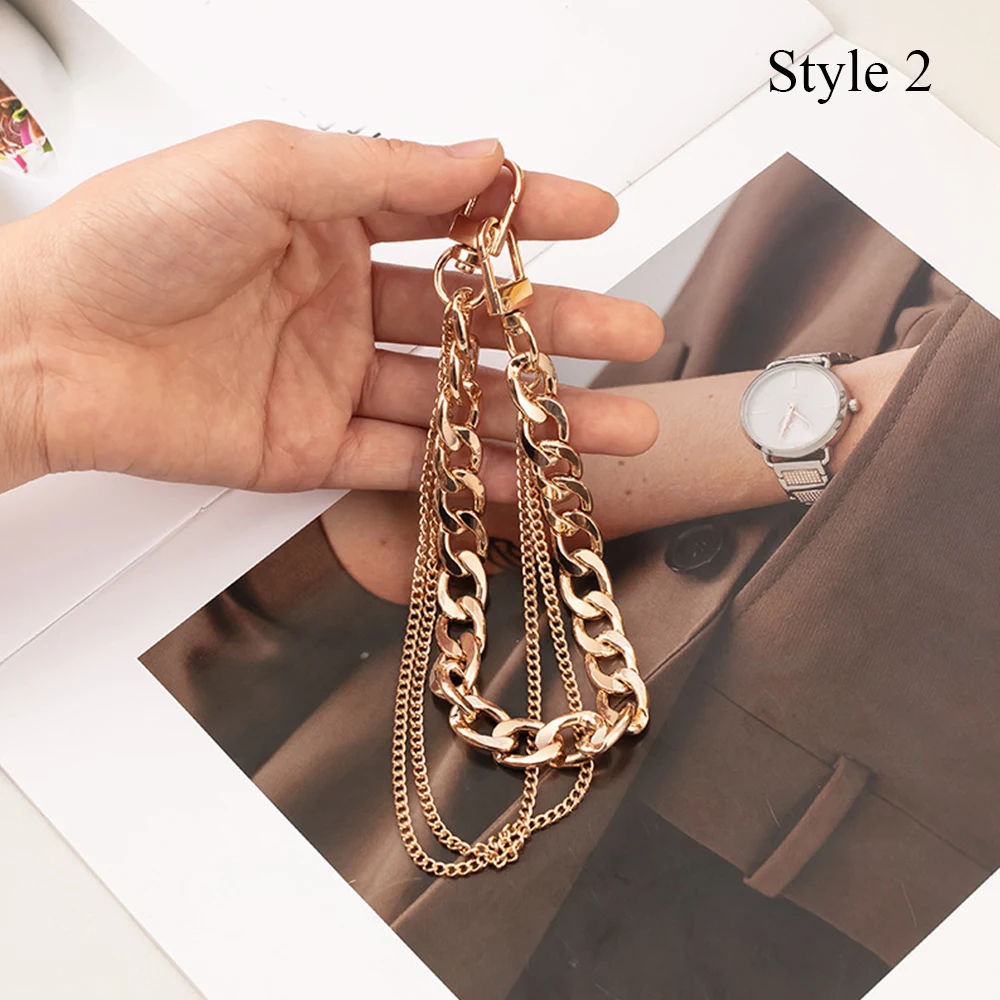 Multi-layer PU+Metal Chain Strap For Bags DIY Handles Personality Shoulder Bag Chain Short Wrist Strap Mobile Phone Lanyard New