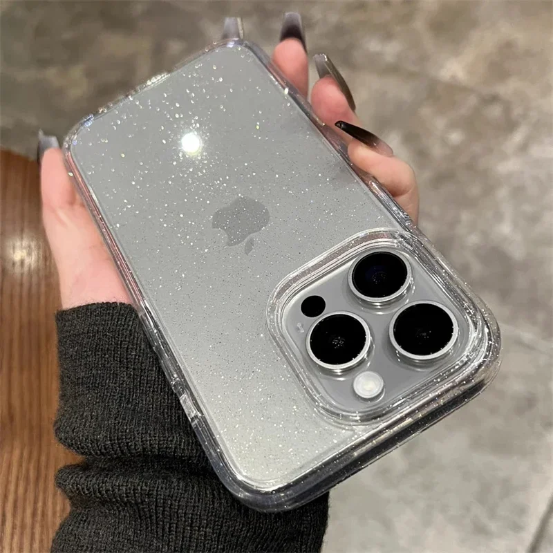 Luxury Glitter Bling Transparent Case For iPhone 16 15 14 Plus 13 12 Mini 11 Pro Max X XR XS MAX Clear Shockproof Soft TPU Cover