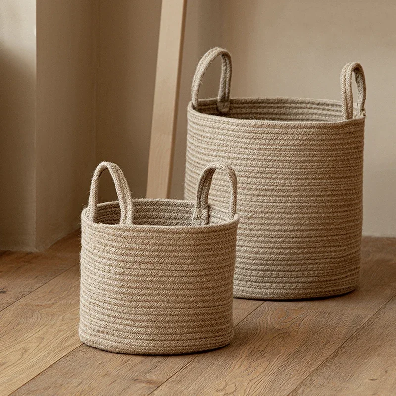 Handmade Woven Dirty Laundry Basket Foldable Cosmetic Storage Basket Straw Wicker Rattan Seagrass Garden Flower Pot Storage