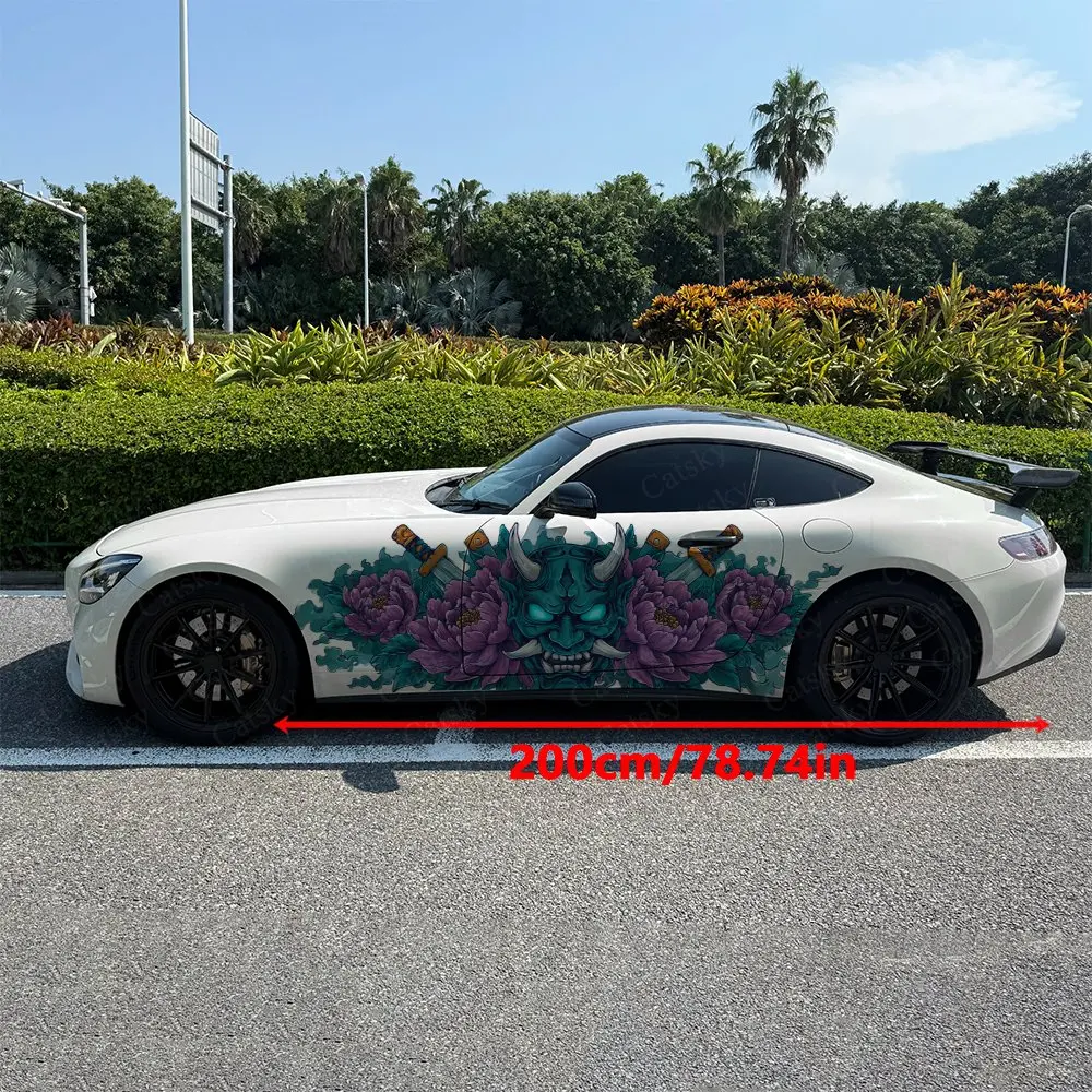 2pcs Samurai And Flower, Durable, Fade-resistant, Enhance Vehicle Aesthetics With Bold Artistic Design Car Vinyl Wraps
