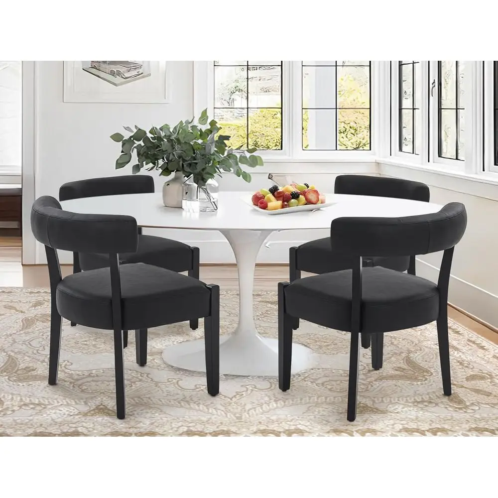 

Набор из 4 обеденных стульев в стиле середины века с кожаной обивкой, увеличенные прочные деревянные стулья с изогнутой спинкой