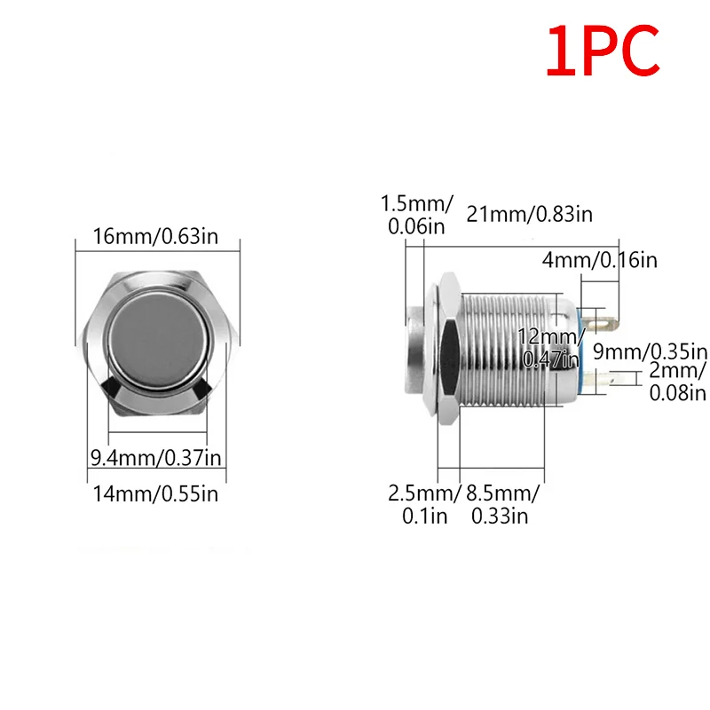 1PC Metal Button Switch 12MM Self-locking Reset Start Stop Circular High/flat Head Normally Open/normally Closed Switch.