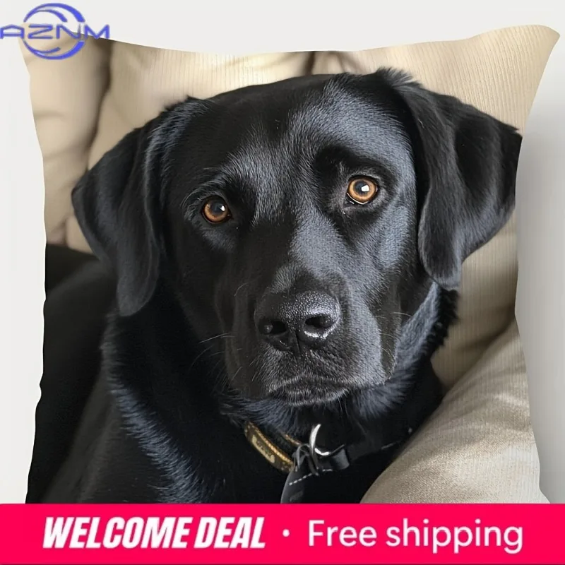 Cute Black Labrador Retriever Printed Pillowcase for Pet Lovers! Sofa cushion cover, home room dormitory decoration, 2D printing
