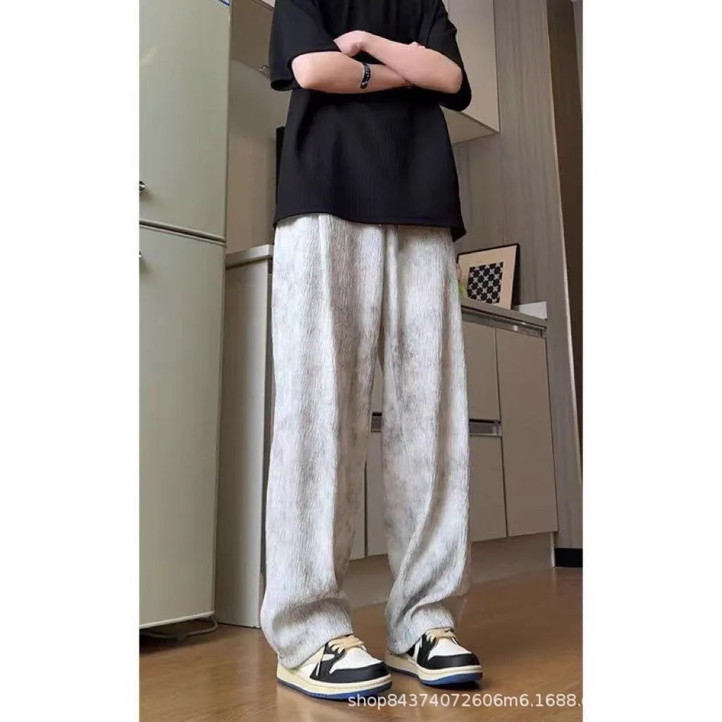 Pantalones de seda de hielo con textura Tie-dye, pantalones deportivos drapeados americanos de secado rápido, rectos, sueltos, de pierna ancha, informales