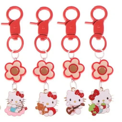

Sanrio Hello Kitty Keychain Cute KT Cat Fresh Sweet Red Flower Keyring Creative Key Holder Bag Pendant Decoration