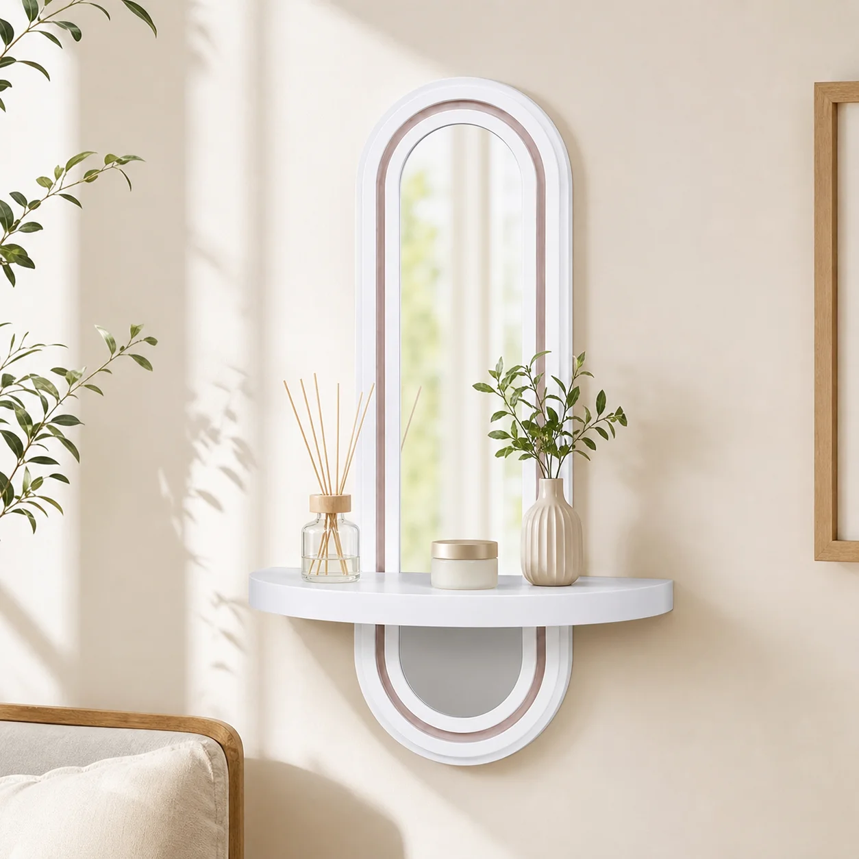 Oval Mirror Shelf Storage Rack Transparent PMMA Wall Mounted Floating Display Ledge for Living Room Bedroom Home Decor