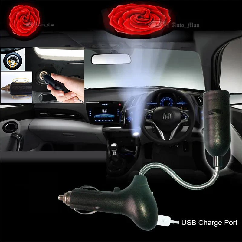 1 Pieces Rose 3D Logo LED Atmosphere Light Shadow Ghost Decorative Car Cigarette Dome Roof Lamp Laser Projector