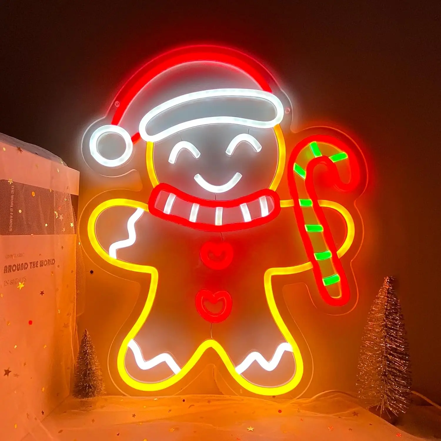 ジンジャーブレッドマン-クリスマス-ネオンサイン-調光可能なusb電源の壁飾り、クリスマスパーティー、リビングルーム、子供部屋、パブ＆クラブ用