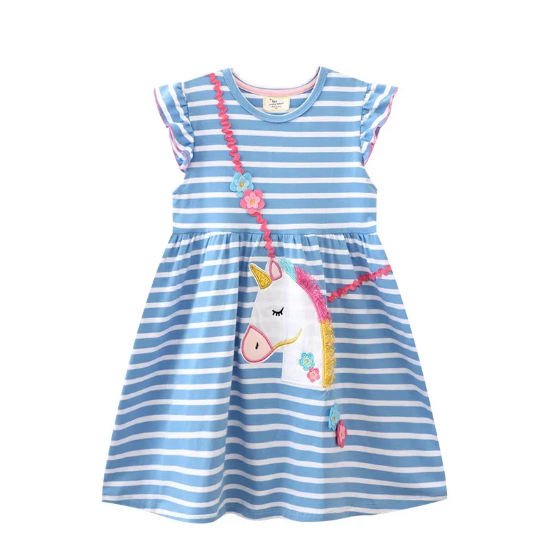 

Girls' short sleeved dress 18M-8Ye children's European American style cartoon summer clothes baby knitted cotton princess dress