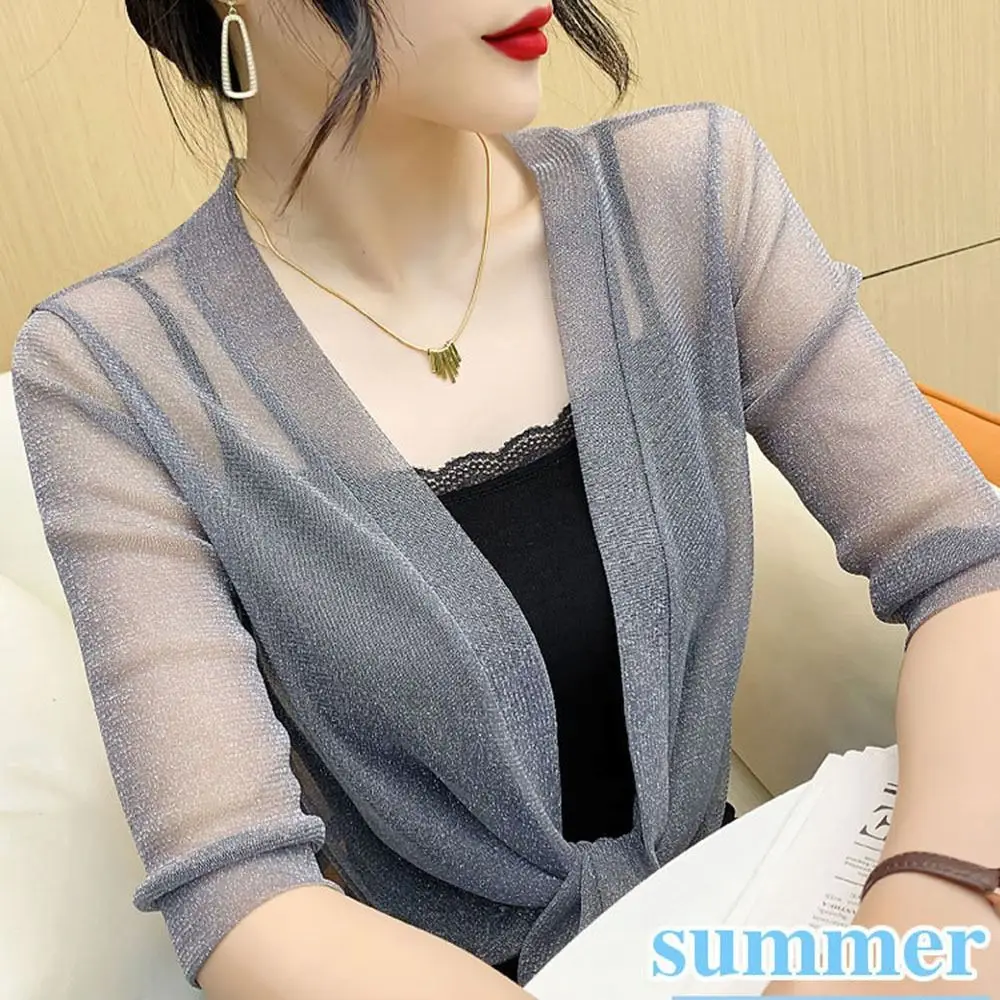 New Polyester Women's Cardigan One Size Tulle Air-Conditioning Shirt Mesh Shawl Womens