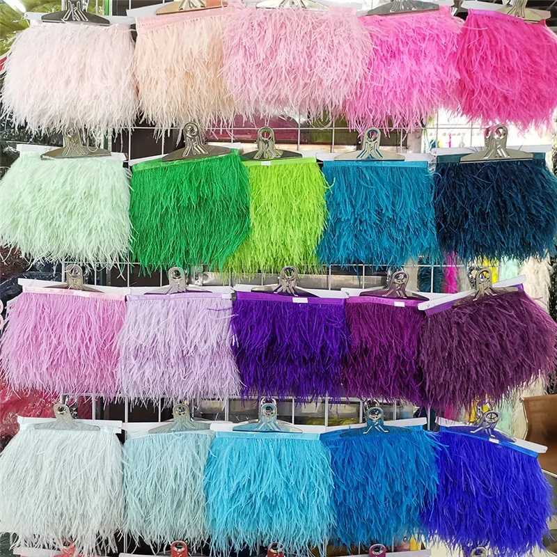 1 meter Multicolor Real Ostrich feather Trims Ribbon 8-10cm White Ostrich Plumas Fringe For Costume DIY Craft Decoration Sewing