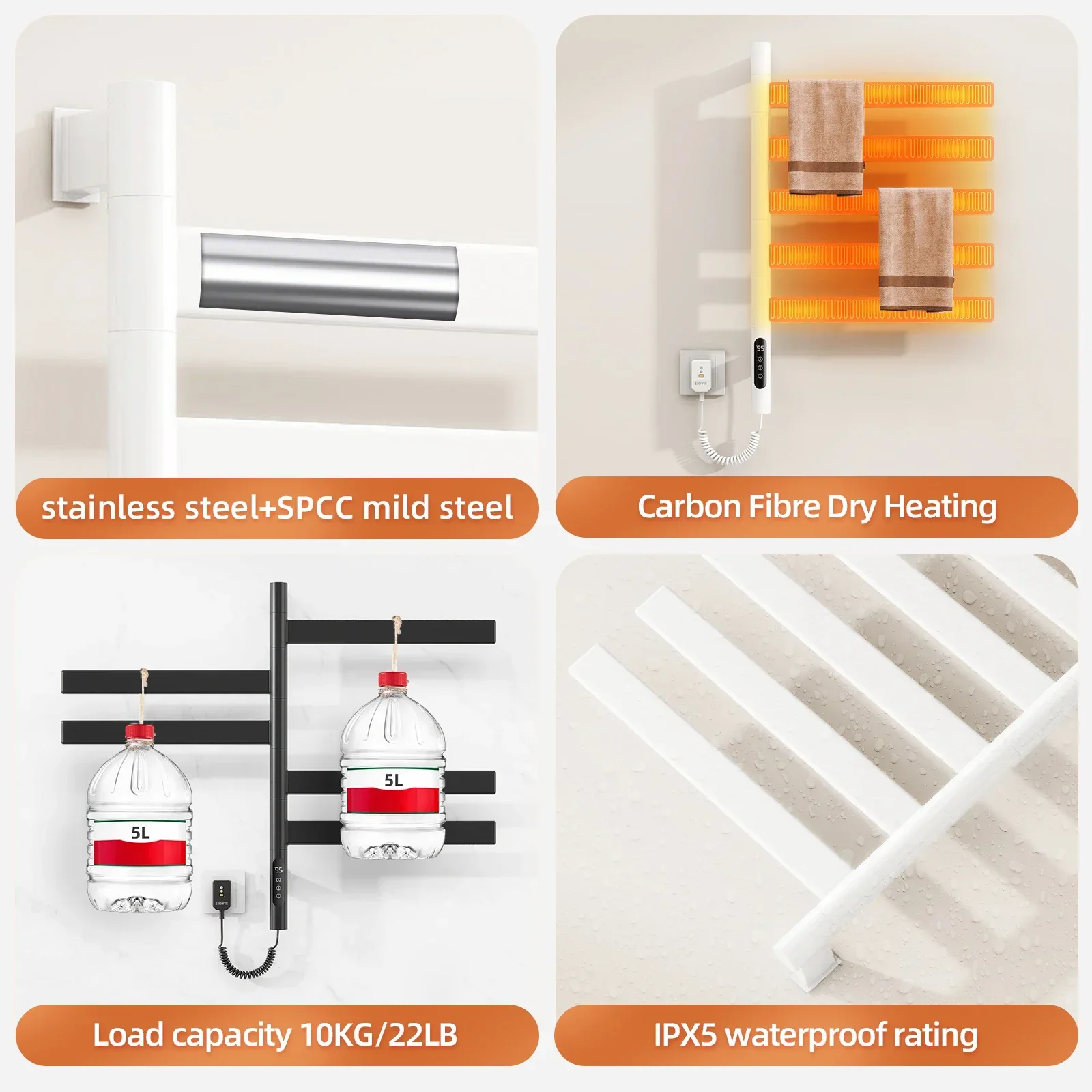 Porte-serviettes électrique avec affichage numérique, contrôle de la température, synchronisation, rotatif, intelligent, thermique, chaud, G68