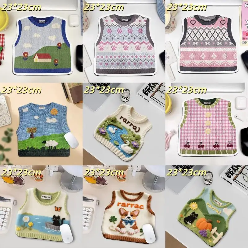 1Pcs Desk Anti-Slip Sweater Mouse Mat Simulated Printing Knitted Sweater Mouse Pad Cute Cartoon Keyboard Mice Mat