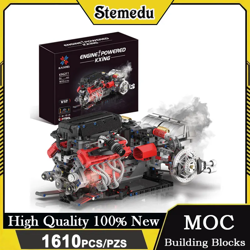 

1610pcs Simulation V12 Supercar Engine Building Blocks Model LED Light Version APP Programmable Technical Mechanical Display