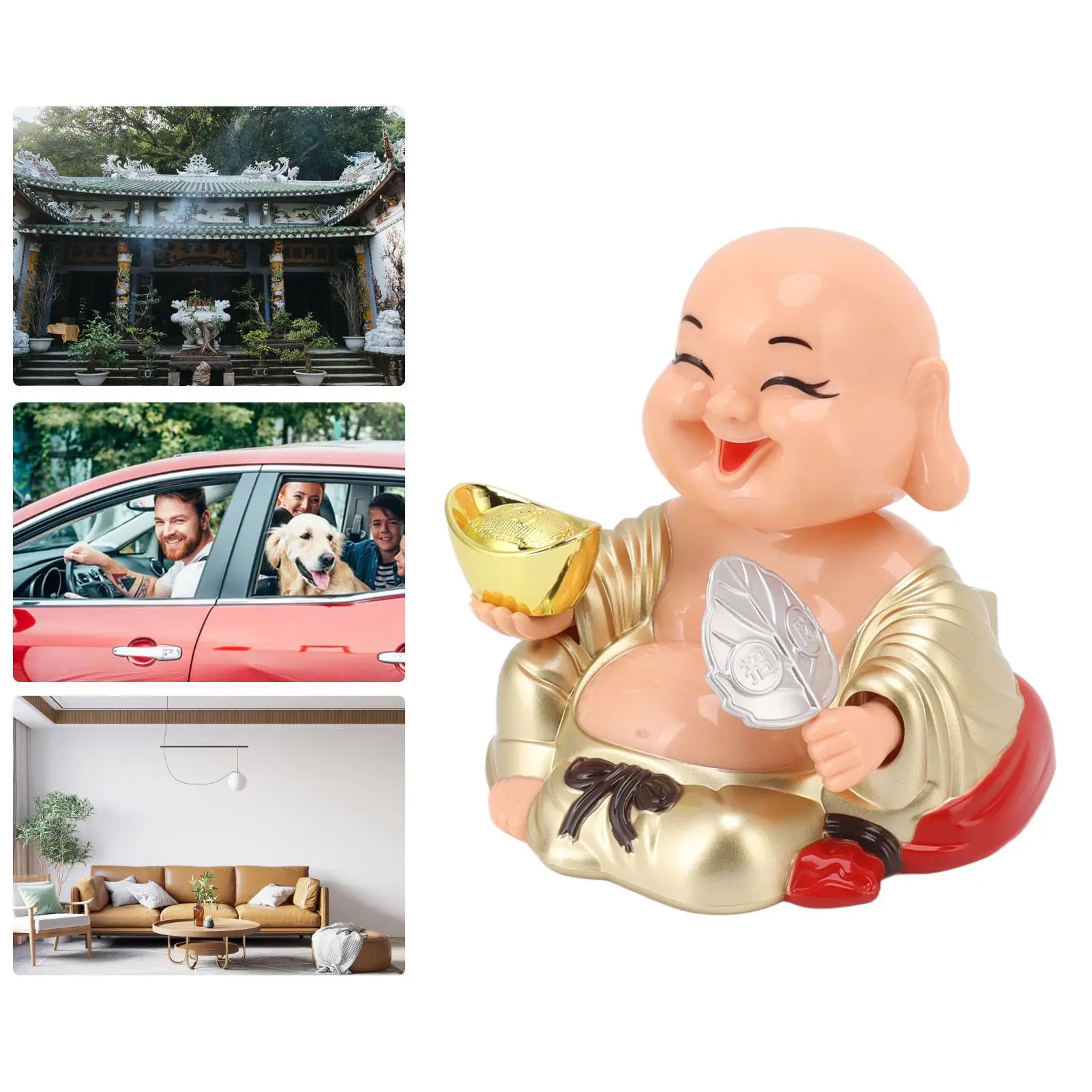 D9 Home Solar Powered Laughing Buddha Ornament Automatic Nodding Smiling Buddha Decoration for Car Home Decor Halloween Items view 5
