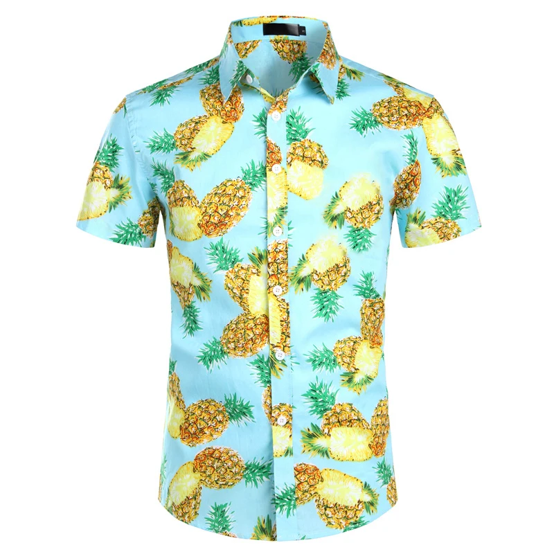 

Summer Luxury Men's Shirt Pineapple Lapel Short-sleeved Print Hawaiian Shirts Loose Casual Fashion Oversized Tops Men's Clothing