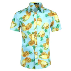 Summer Luxury Men's Shirt Pineapple Lapel Short-sleeved Print Hawaiian Shirts Loose Casual Fashion Oversized Tops Men's Clothing