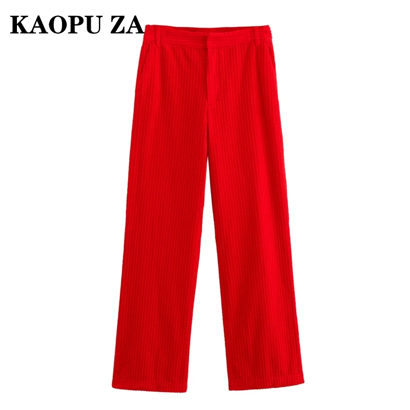 KAOPU ZA 2024 New Autumn Woman's Casual Solid Color zipper Long Pants Wide Leg Pants Female Vintage Button Bottoms Casual Pants