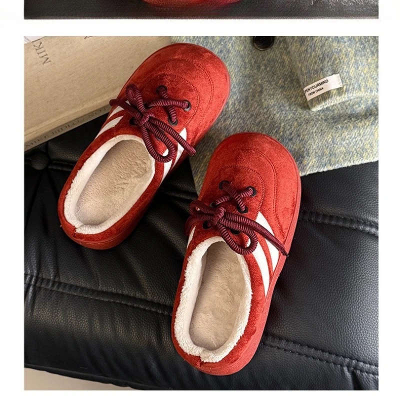 Lovely Bowtie Solid color Winter Women Home Slippers For Indoor Bedroom House Soft Bottom Warm comfortable Fluffy shoes