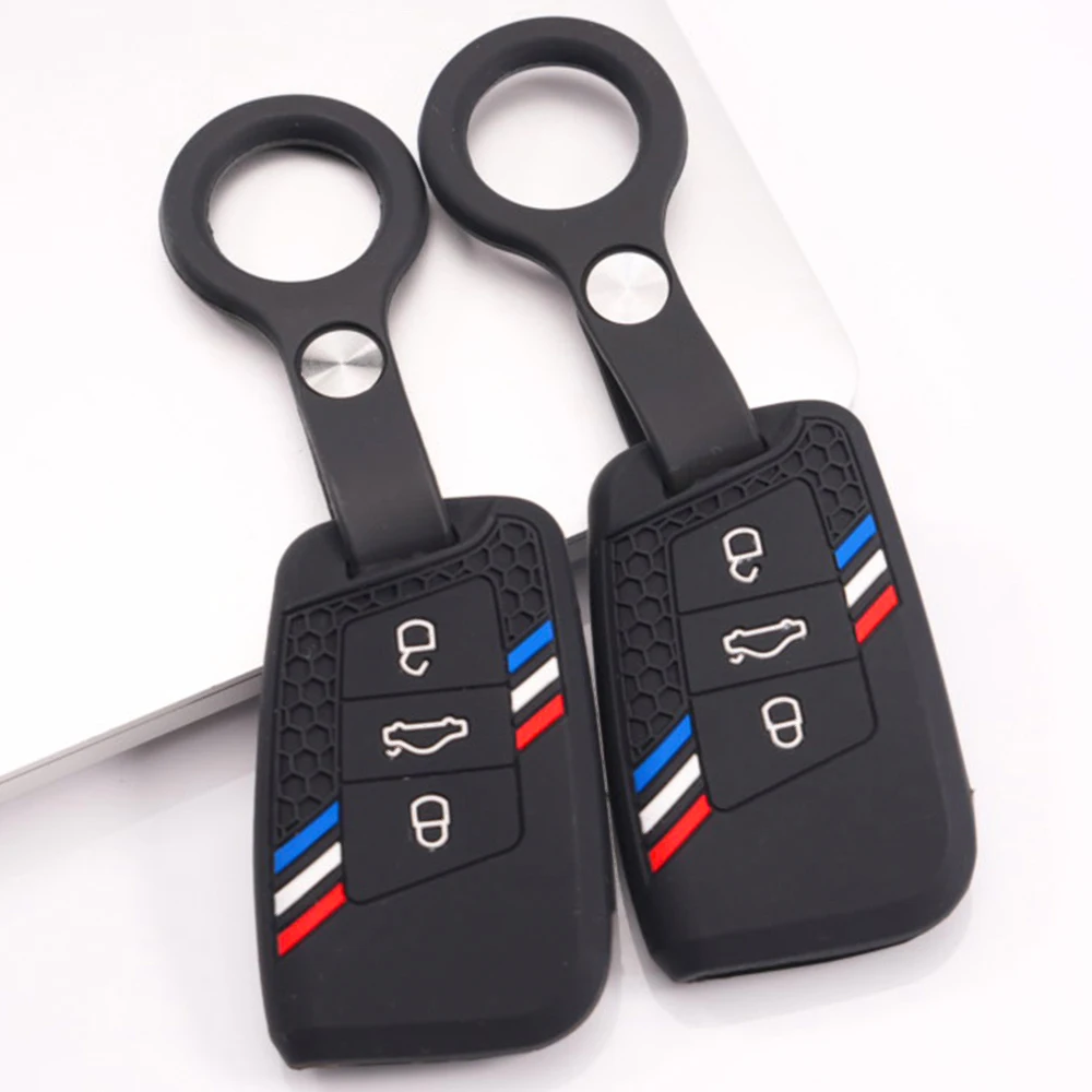 Key Case Cover With Wrist Strap For Volkswagen Passat B8 Magotan Tiguan MK2 Arteon Atlas For Skoda Kodiaq Superb A7 Non Slip