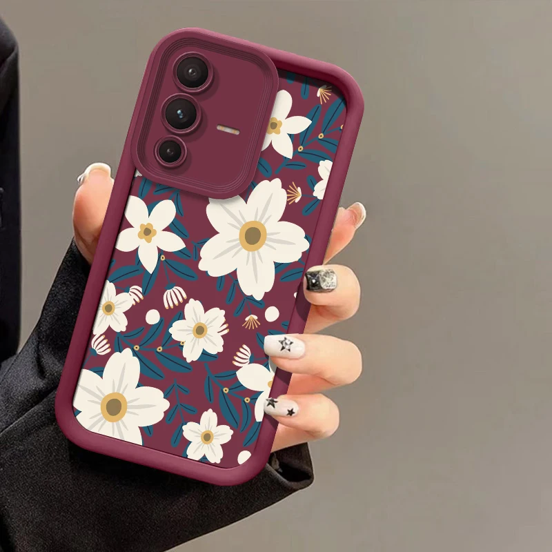 Vivo V60 للصدمات رشاقته جراب هاتف ل Vivo V50 V27 V25 V23 V23E V40 Pro V30 SE V30E V29E V29 V27E ريترو زهرة طباعة غطاء #6